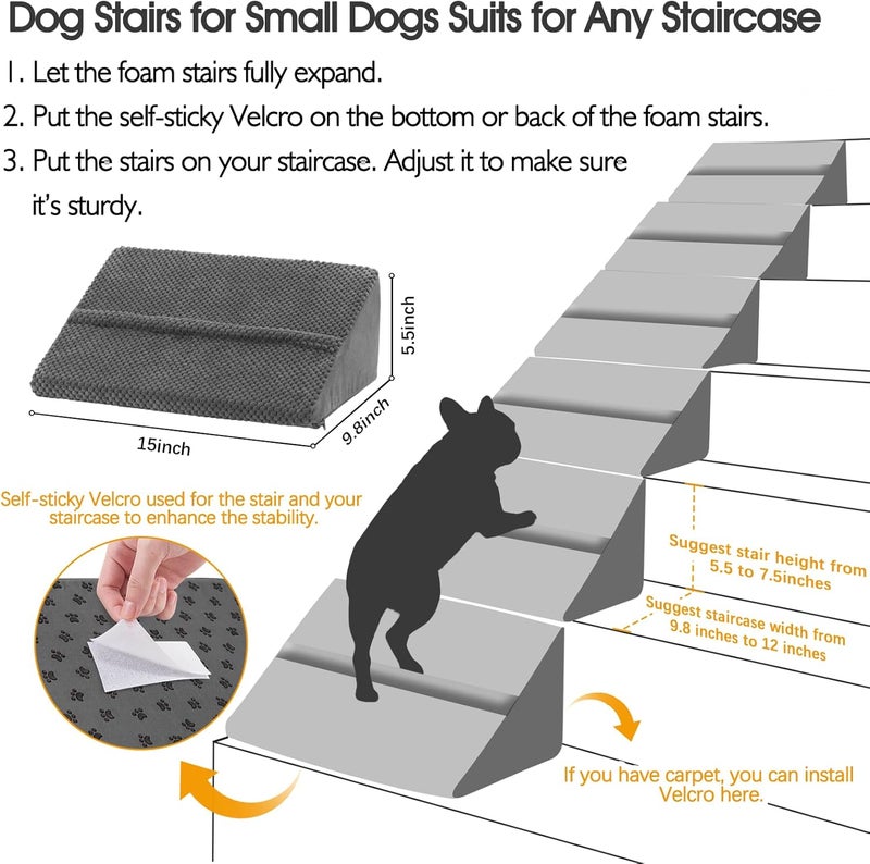 INRLKIT 40D Density Foam Dog Ramp with Anti-Slip Bump for Stairs Suits for Small Dogs Cats, Pet Ramp Steps Stairs for Staircase Indoor with Self-Sticky Pads to Fix(6Pack, Gray) - Image 3